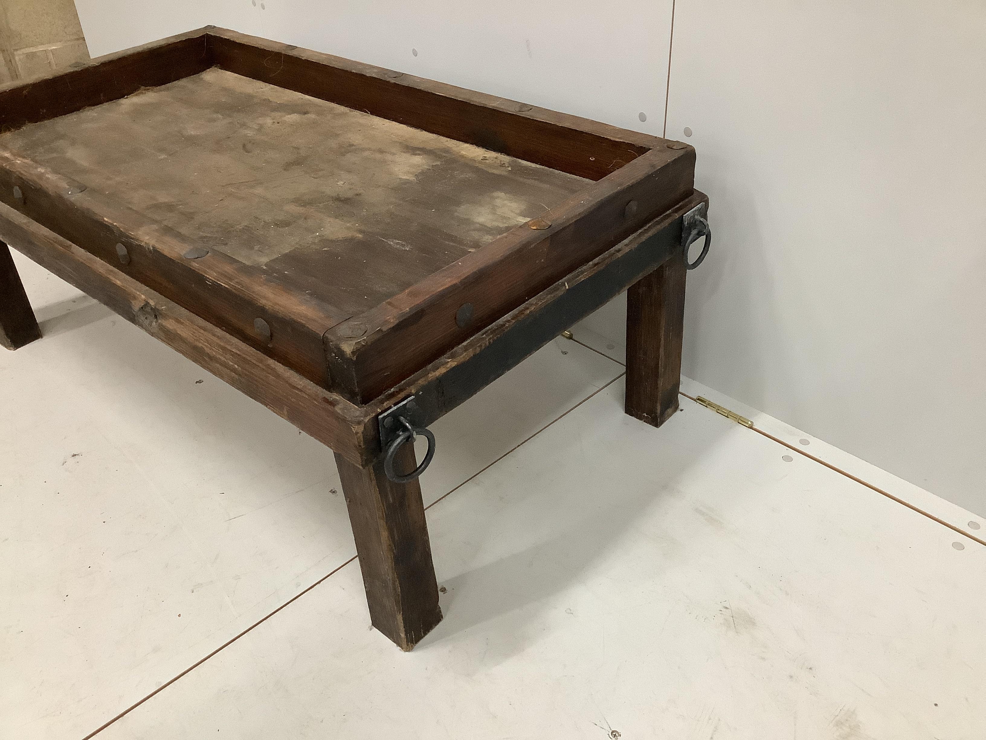 An Indian rectangular hardwood low table, width 126cm, depth 69cm, height 49cm